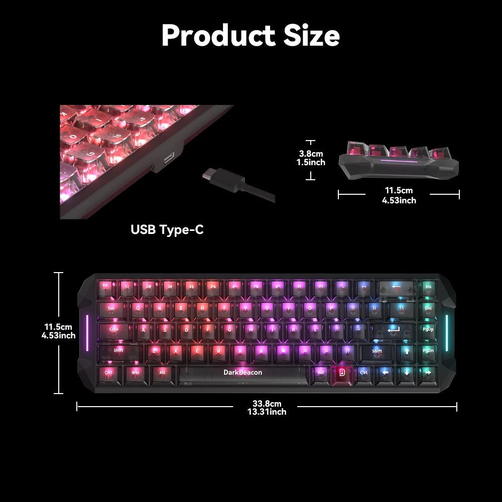 DarkBeacon 65% Gaming Keyboard 68 Keys Mechanical Keyboard LED Backlit Wired Keyboard with Red Switch for Windows Mac PS4 Gamer