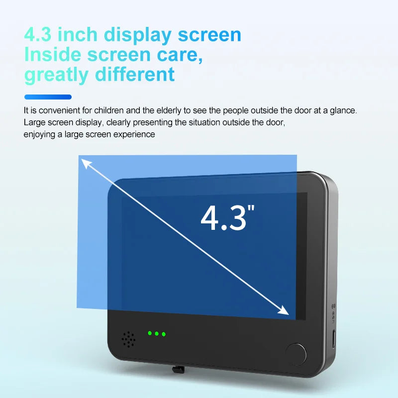 Danmini Tuya Smart Cat Eye Door Security Camera 3MP 4.3 Inch Screen 2K Visual Night Vision PIR Motion Detection Digital Peephole