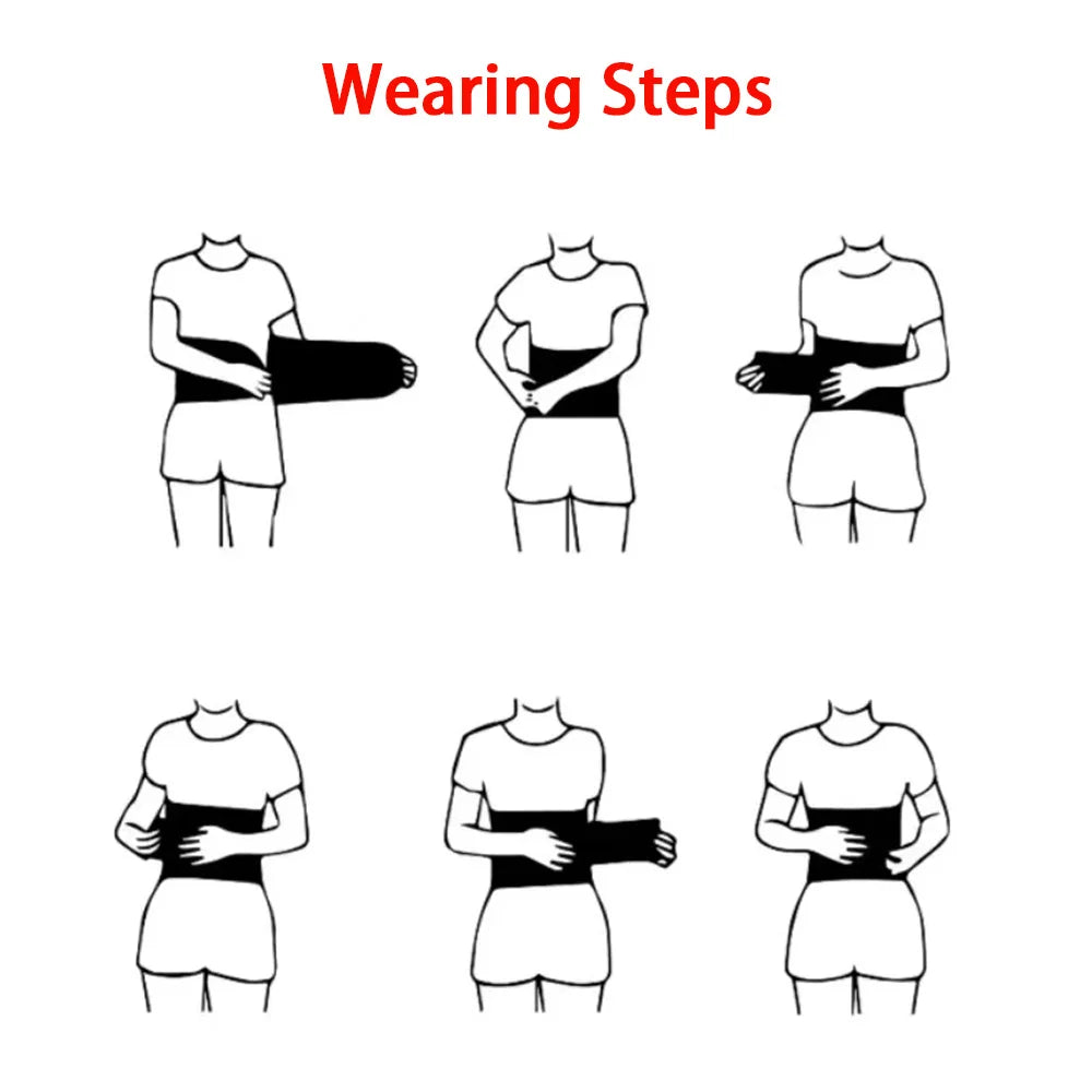 Instructional diagram showing steps to wear a black LED red light therapy belt for pain relief and slimming support.