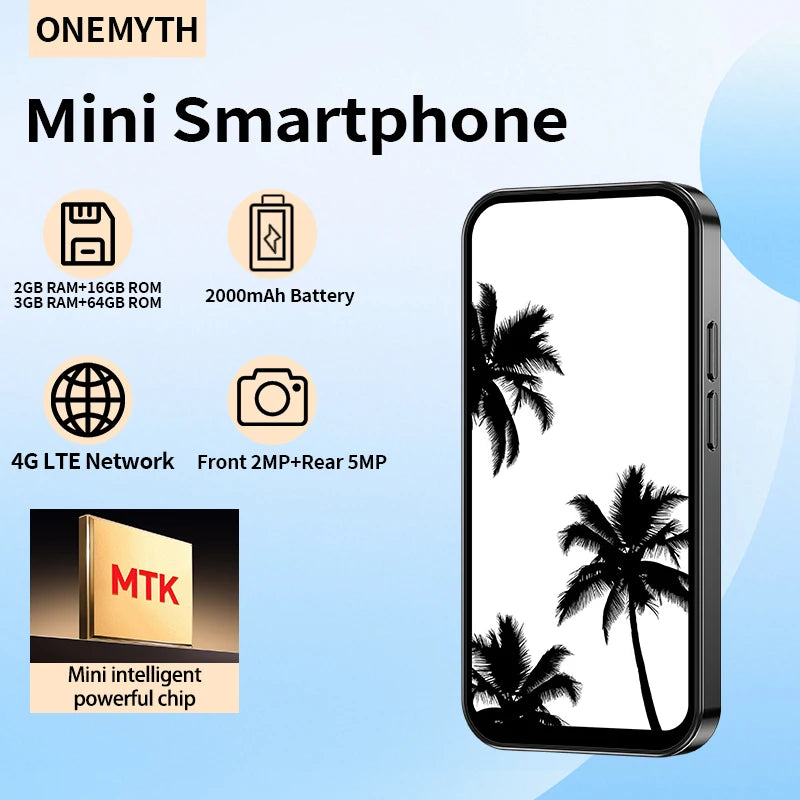 ONEMYTH M17 Pro 4.0-inch Mini Android Smartphone 4G Dual SIM 3GB+64GB Type-C GPS Face Recognition Google Play Store Small Phone