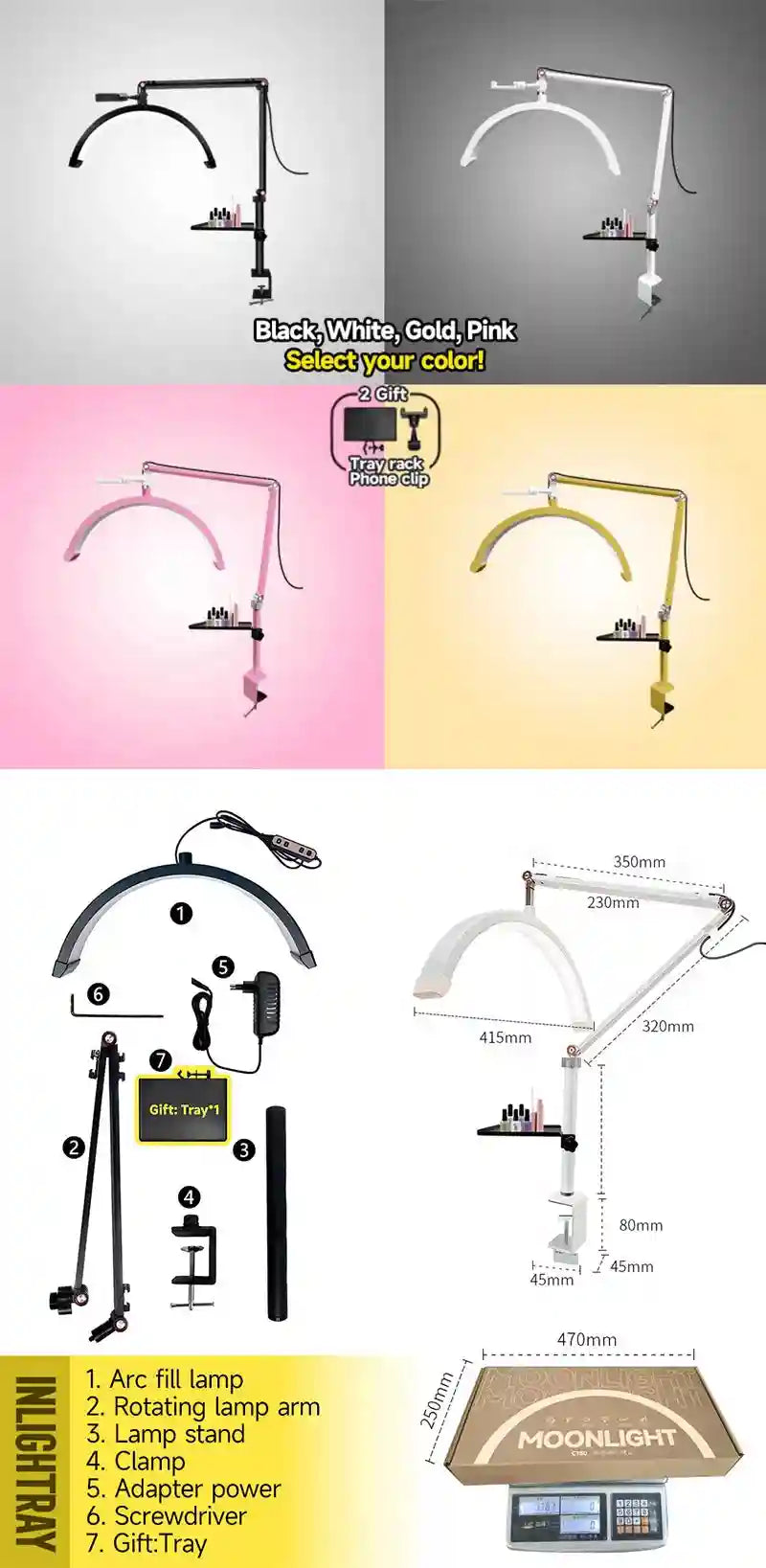 Half-Moon LED Beauty Light - Adjustable Table Lamp for Lash Artists Tidesmit