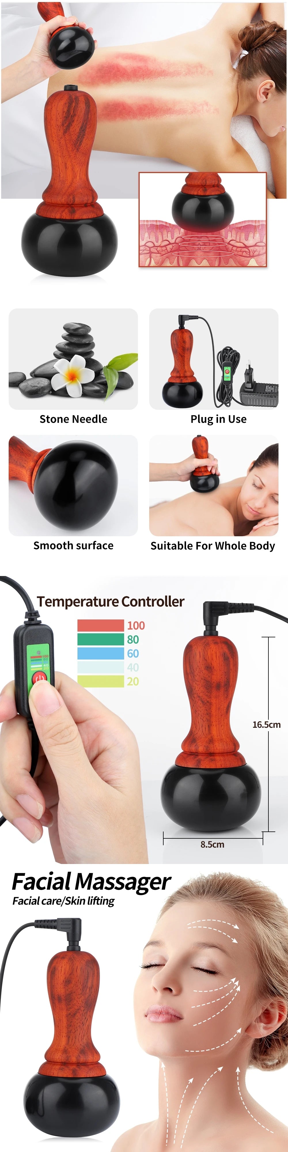 Massage Hot Stone Set with Warmer & Bianstone Gua Sha - Tidesmit Relaxation Treatment Tidesmit