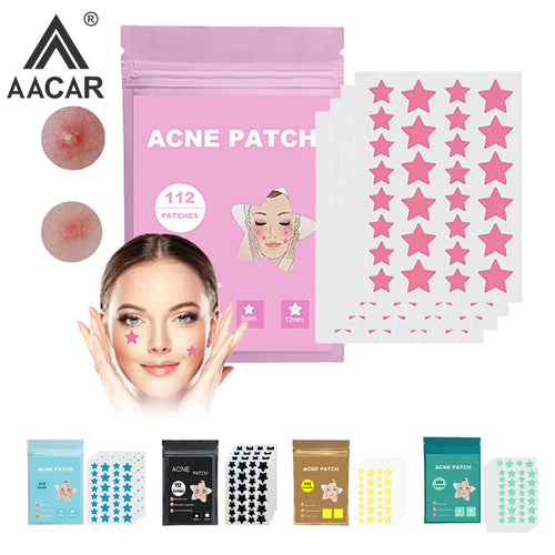 Star-shaped acne pimple patch sticker set in pink pouch with 112 patch sheets