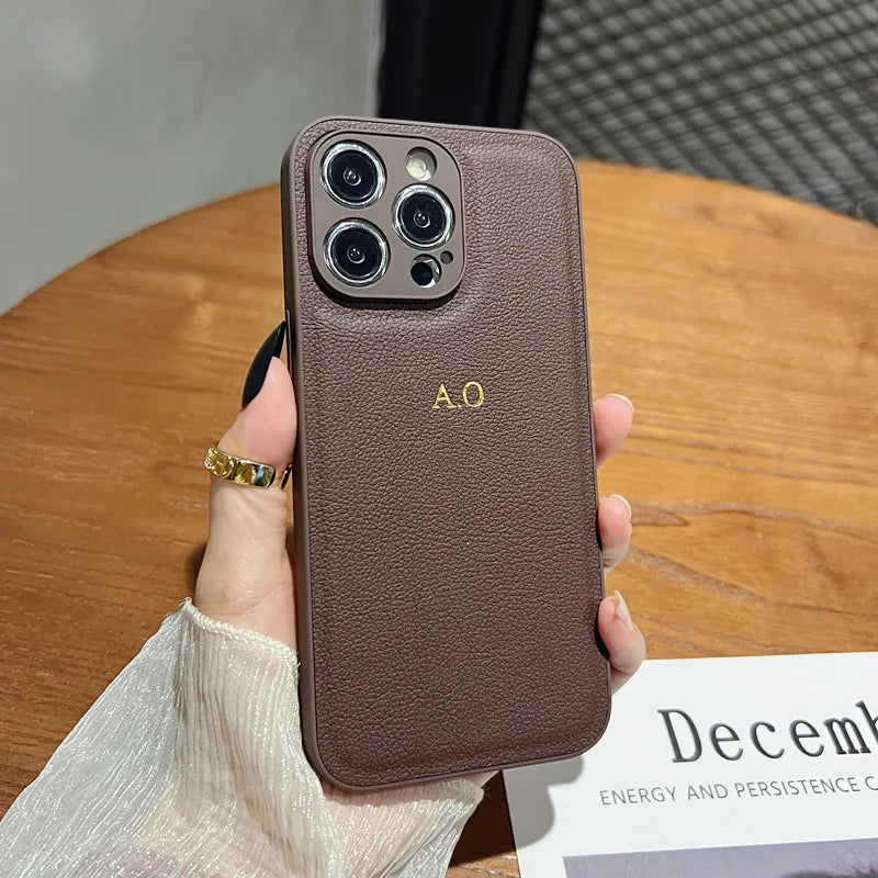 Personalized Leather iPhone Case - Shock-Absorbing Monogram Cover Coffee Tidesmit