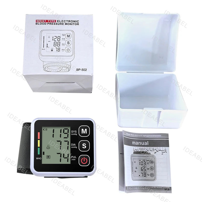 Automatic Digital Blood Pressure Heart Monitor Tensiometer Wrist Cuff Manometer Sphygmomanometer BP Pulse Rate Meter Machine