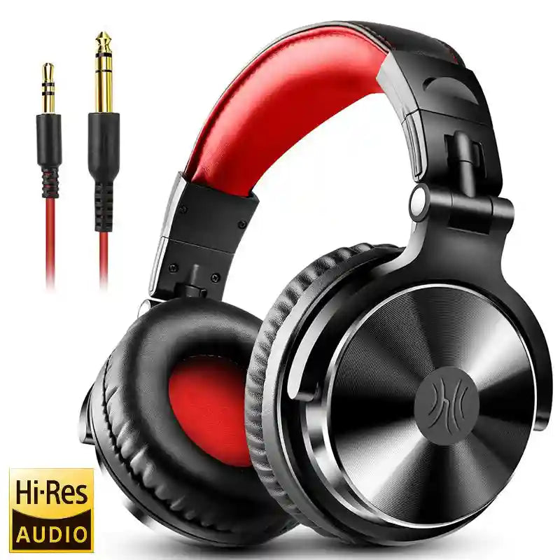 Over-Ear Wired Studio Monitor Headphones with Mic - Tidesmit red Tidesmit