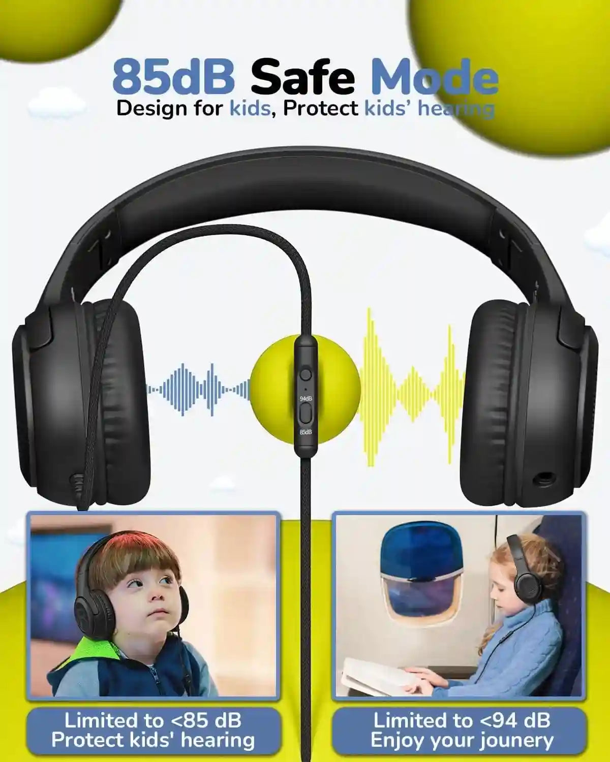 Kids Wired Headphones with Microphone - Foldable Over-Ear Tidesmit Tidesmit