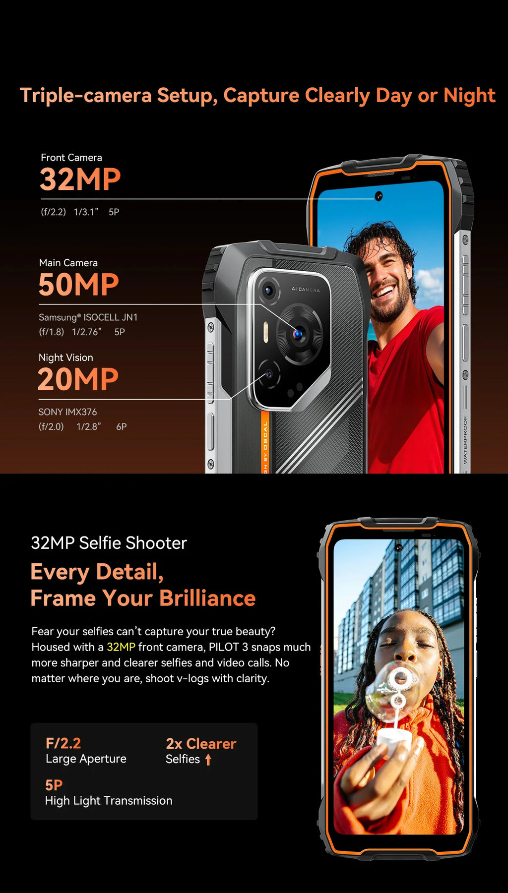 Blackview OSCAL PILOT 3 5G AI Rugged Smartphone MTK 6300, 6.78" 2.4K Display 120Hz, 12GB 256GB, 7500Amh Battery Phone,Android15