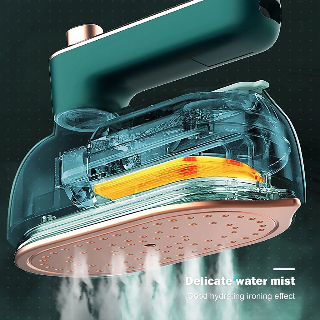 Tidesmit handheld garment steamer showing compact wet and dry ironing plate design for fast portable clothes care