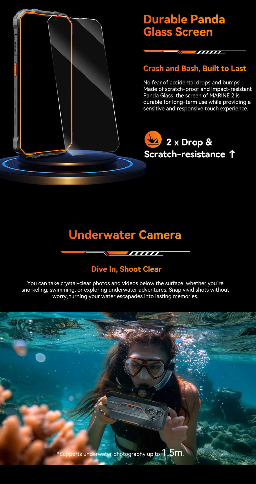 Blackview OSCAL Marine 2 Rugged Smartphone AI, 6.56'' HD+ Display, Unisoc T615,  8GB+128GB, 11000mAh, Android 15 Phone NFC
