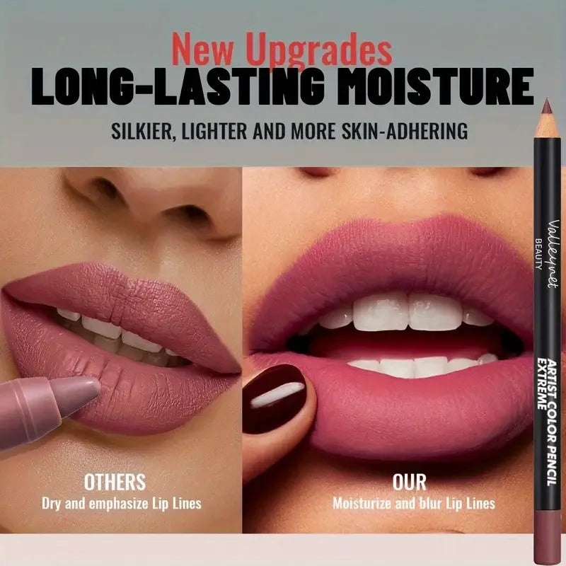 2pcs matte velvet lipstick pencil set with long-lasting, waterproof, moisturizing formula for a smooth, blurred lip look.