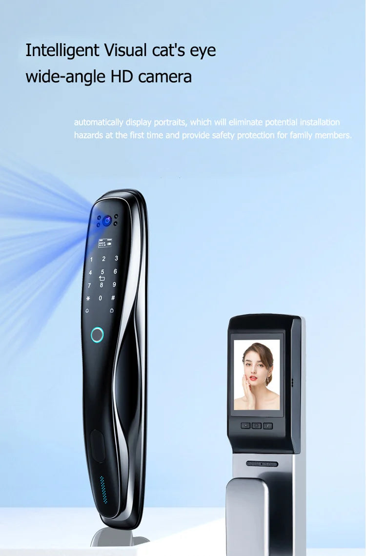 Wifi Outdoor Face Recognition Door Lock System Fingerprint Rf Id Card Keyless Smart Lock Camera Video Capture Rechargeable