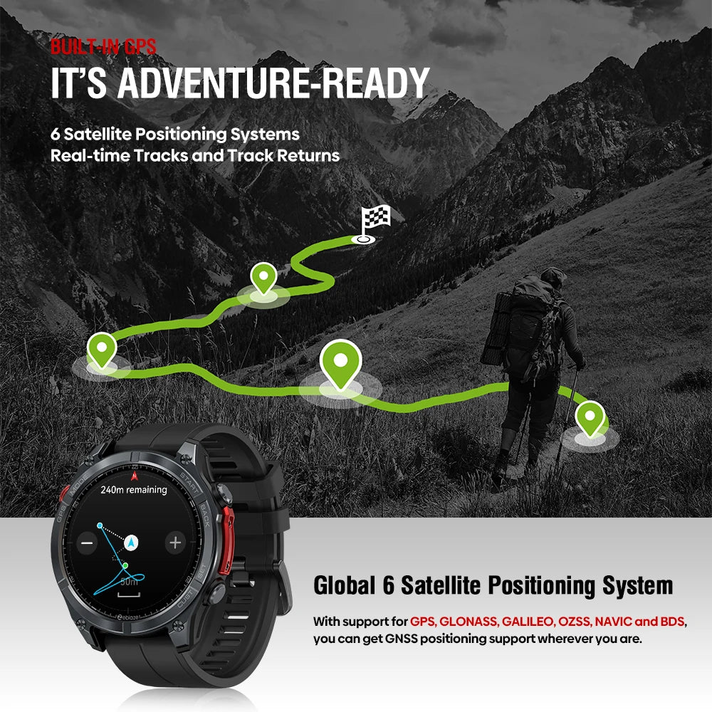 Stratos 4 GPS Smart Watch 1.43 AMOLED Display Built-in Compass Barometric Altimeter Flashlight Voice Call Smartwatch