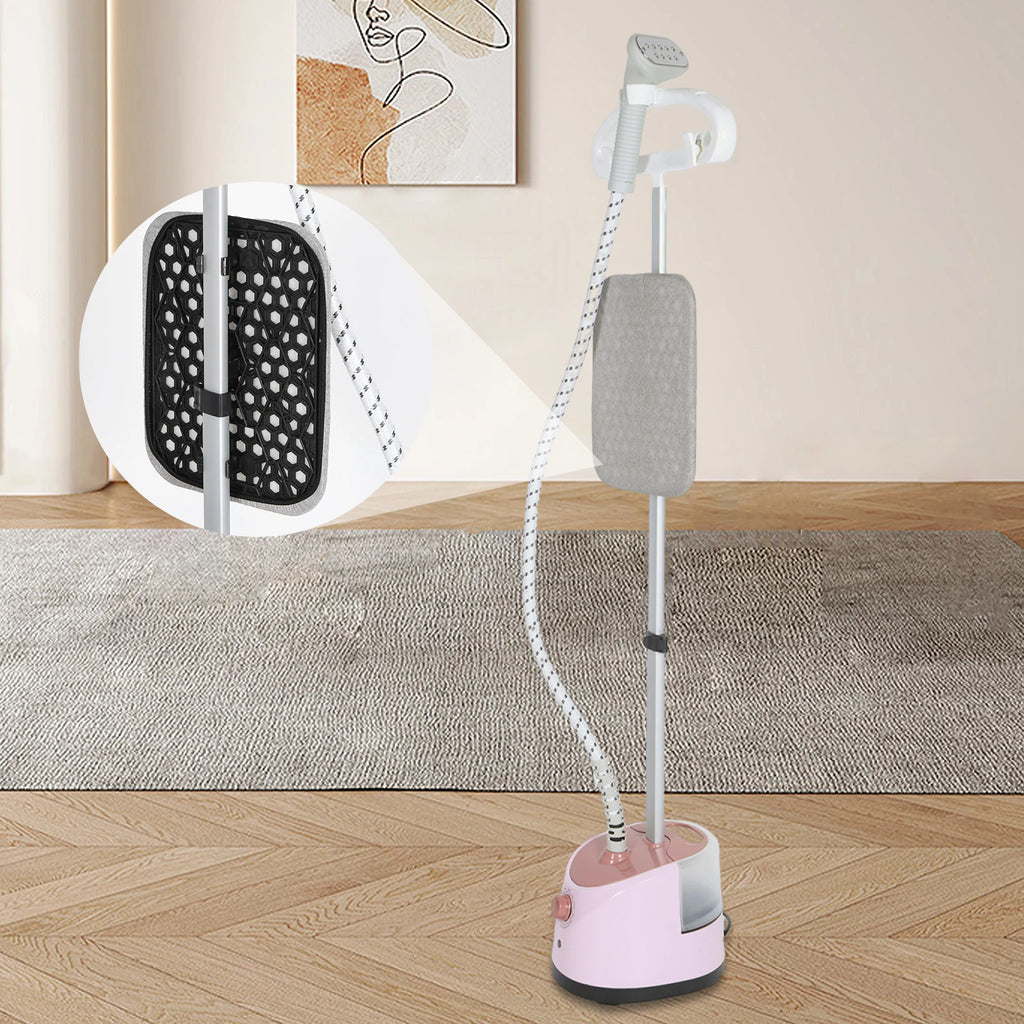 Tidesmit light pink standing garment steamer featuring dual flat and hanging ironing modes for professional laundry care
