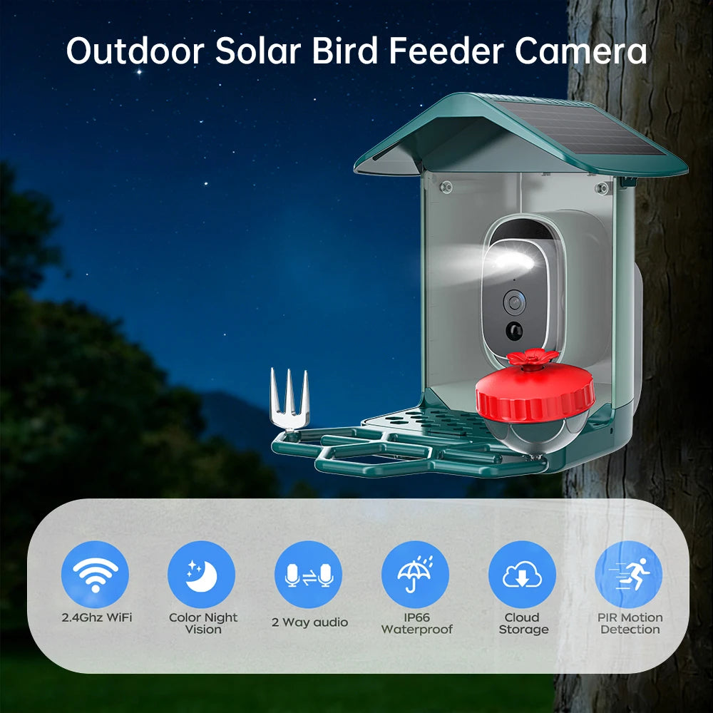 Jooan 4K Solar Bird Feed Camera 2.4G WiFi Outdoor IP Camera Feeder Waterproof HD Bird Video Night Vision Identify Birds Species