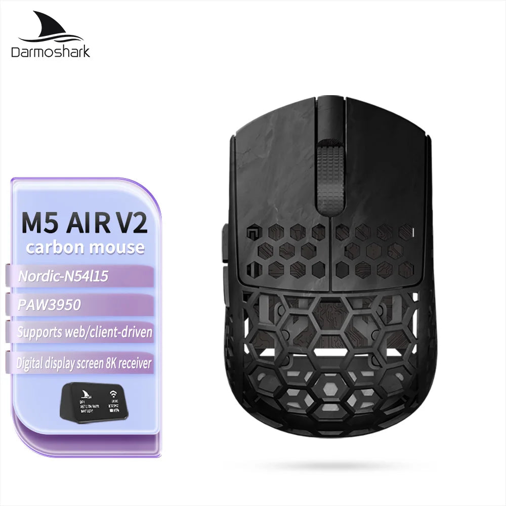 Darmoshark M5Air V2 Forged Carbon Fiber Gaming Mouse Wireless 8K Macro Mouse 30KDPI  Finger Grip Small Hand Mice 30g Lightweight