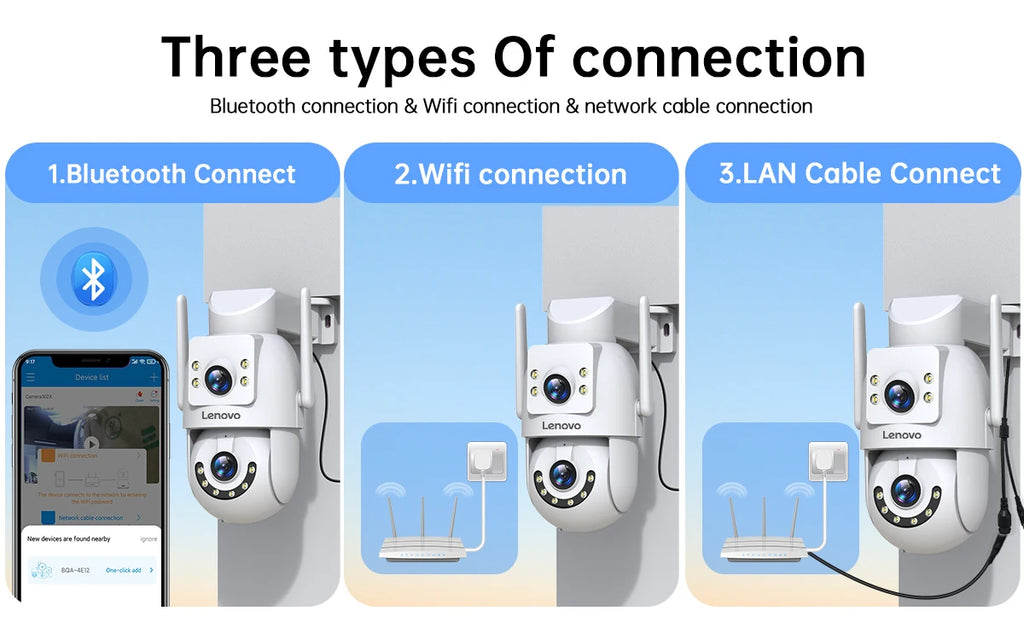 Lenovo WiFi PTZ Security Camera 8MP With Dual Screen Color Night Vision Outdoor Surveillance CCTV Camera Auto Tracking IP Camera