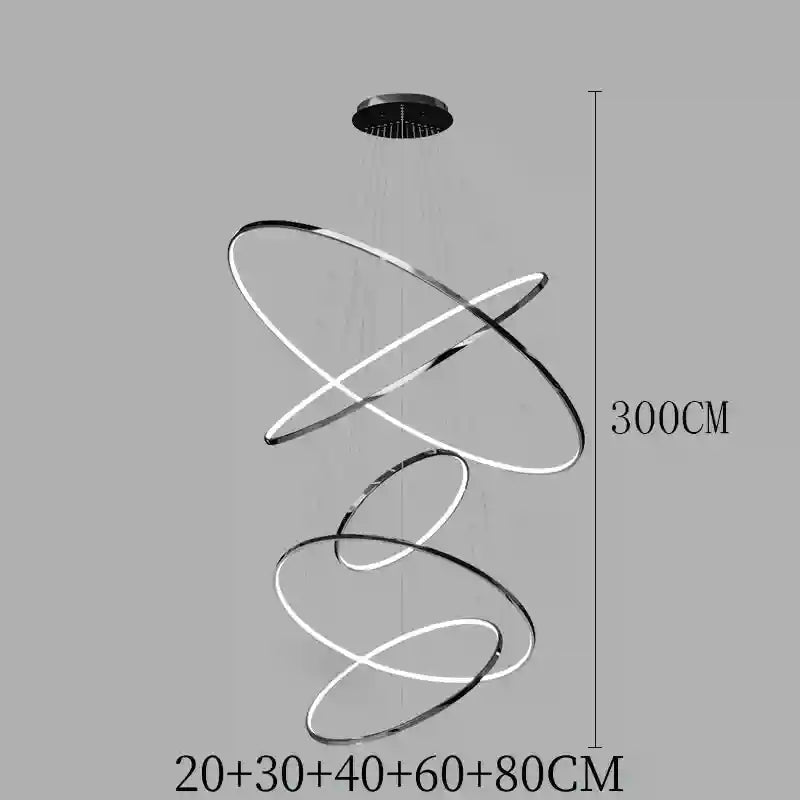 Modern LED Ring Pendant Light for Dining Room | Adjustable Black Finish black 5 rings Tidesmit