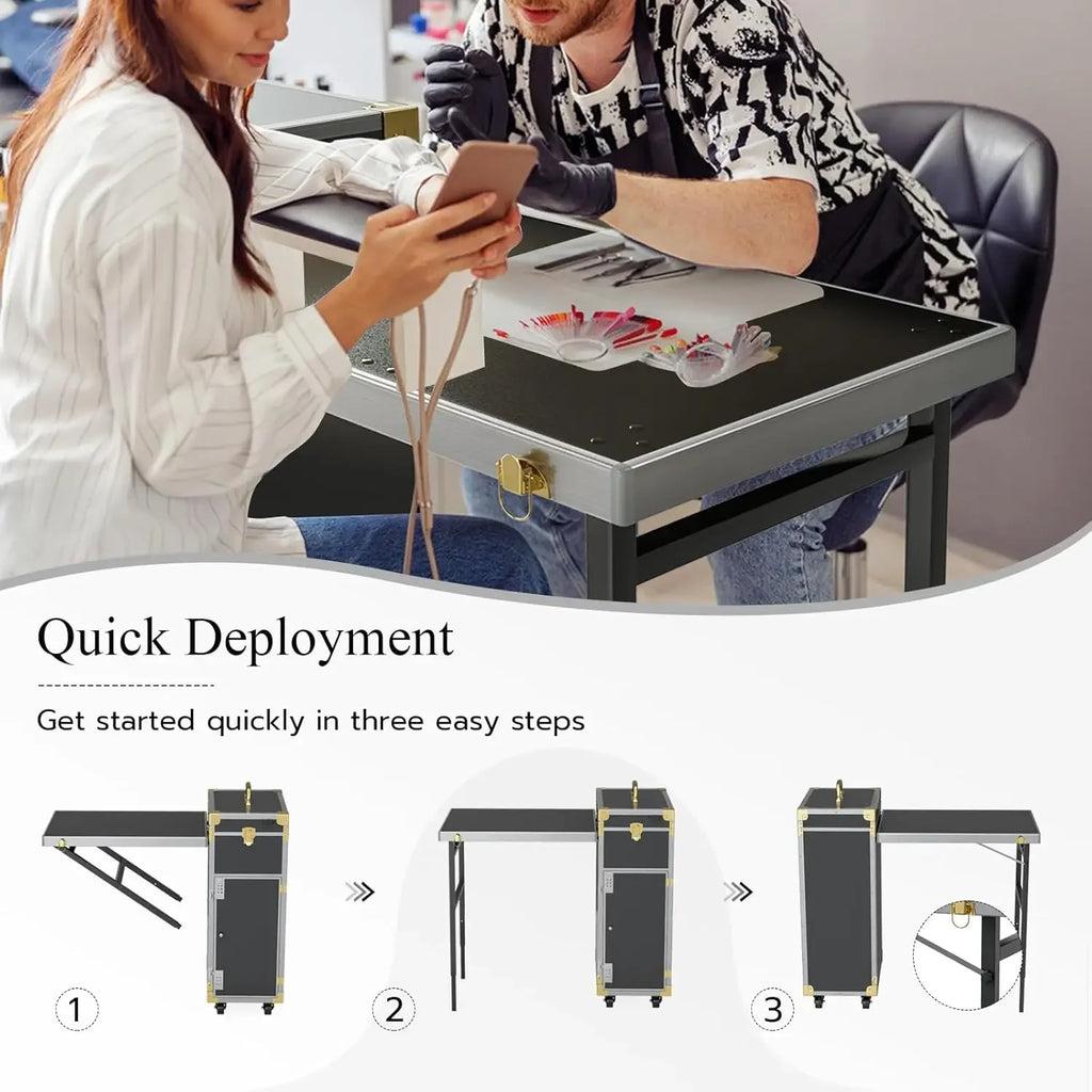 Rolling Manicure Table | Foldable Makeup Train Case - Tidesmit Massage Chairs Tidesmit