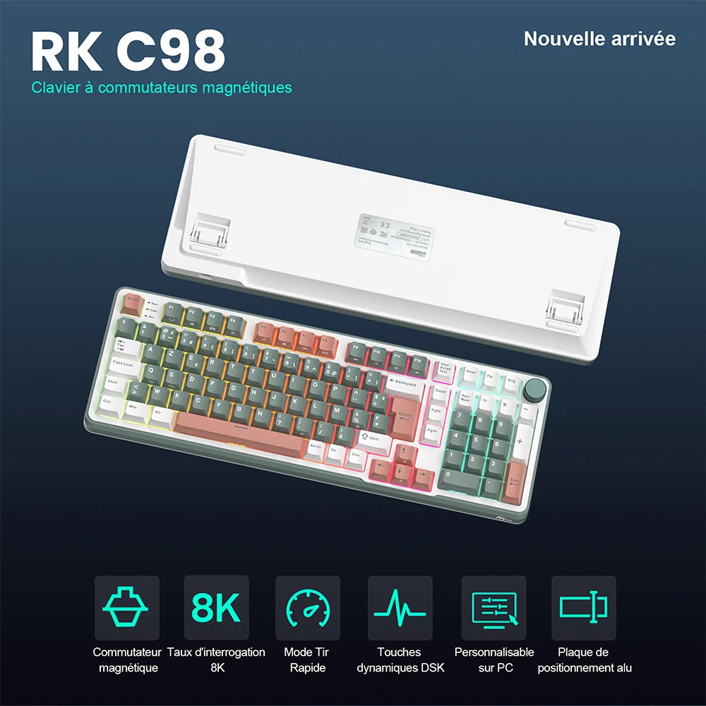 RK ROYAL KLUDGE RK C98 Magnetic Keyboard 0.01mm Rapid Trigg 8000HZ SOCD/Rs 0.125ms RGB Wired Mechanical Esports Gamer Keyboard