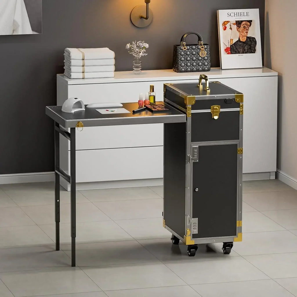 Portable Rolling Manicure Table - Foldable Beauty Cart for Salons Massage Chairs Tidesmit