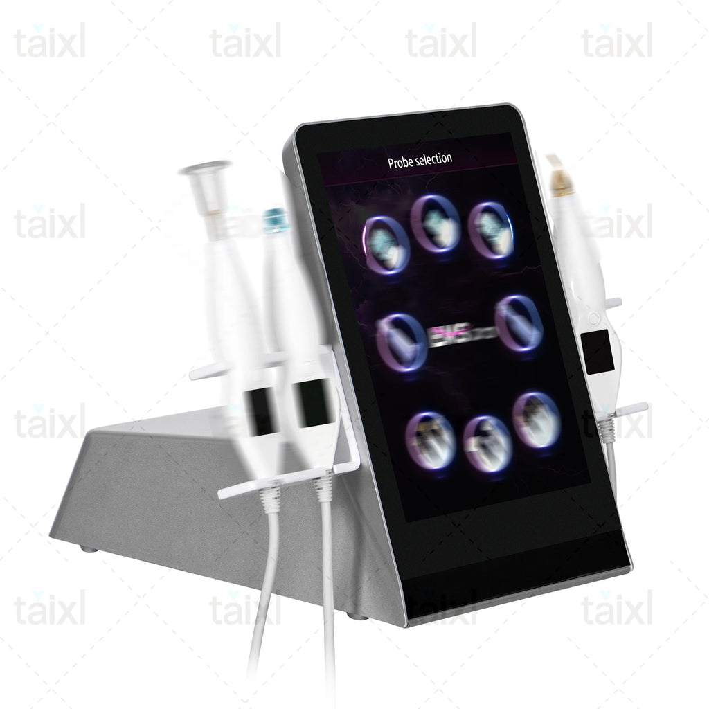 Tidesmit 8-in-1 medical grade plasma therapy device showing adjustable hot and cold facial treatment interface angle.