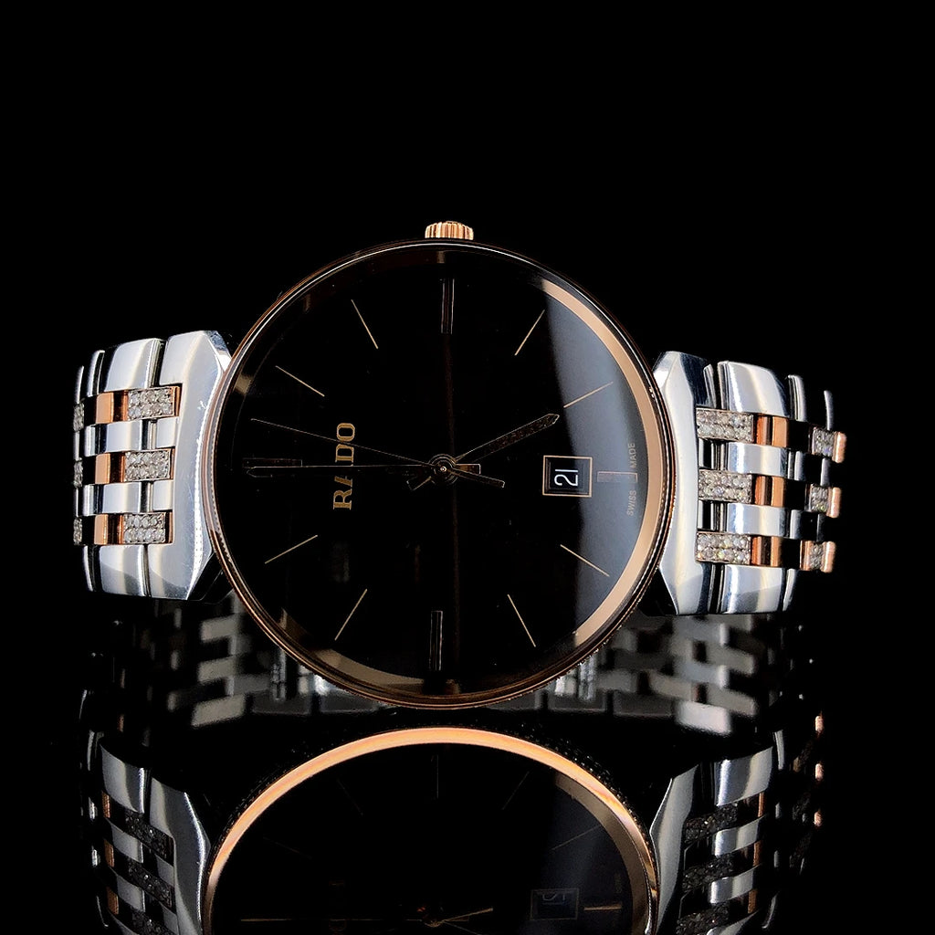 Branded Luxury Men's Rose Gold Mechanical Watch Stainless Steel Case 40mm Glass Dial Analog ETA Movement Diamond Bezel 20mm Band