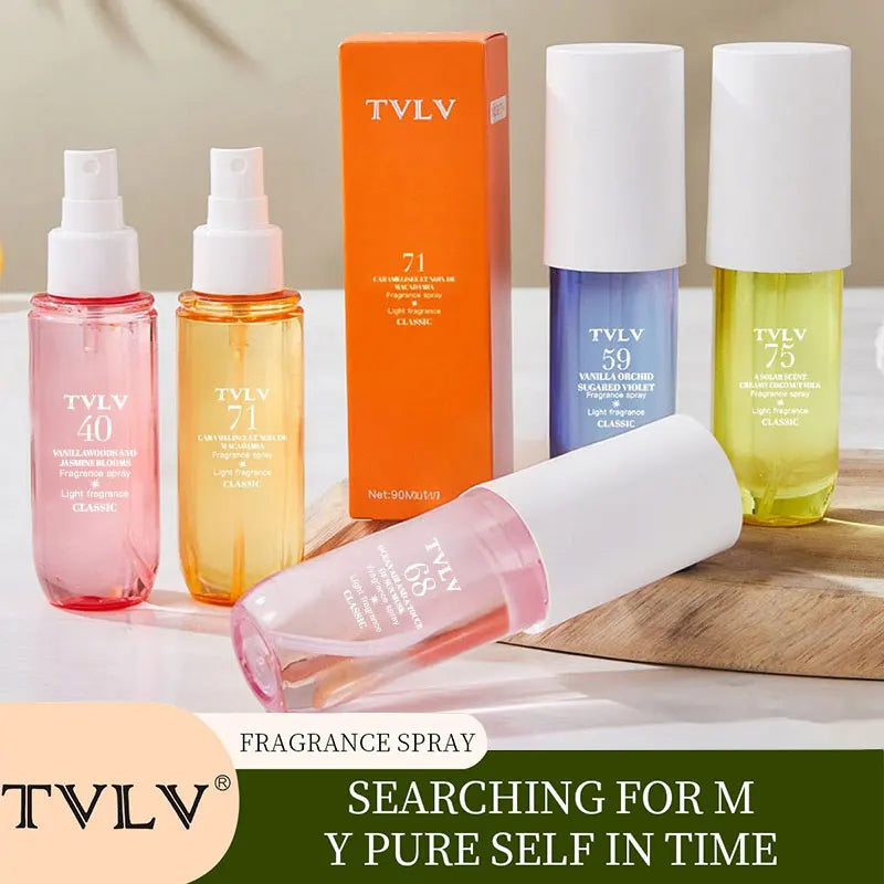 TVLV alcohol-free fragrance spray set. Long-lasting Brazilian aromatherapy perfumes in sleek, colorful pump bottles.
