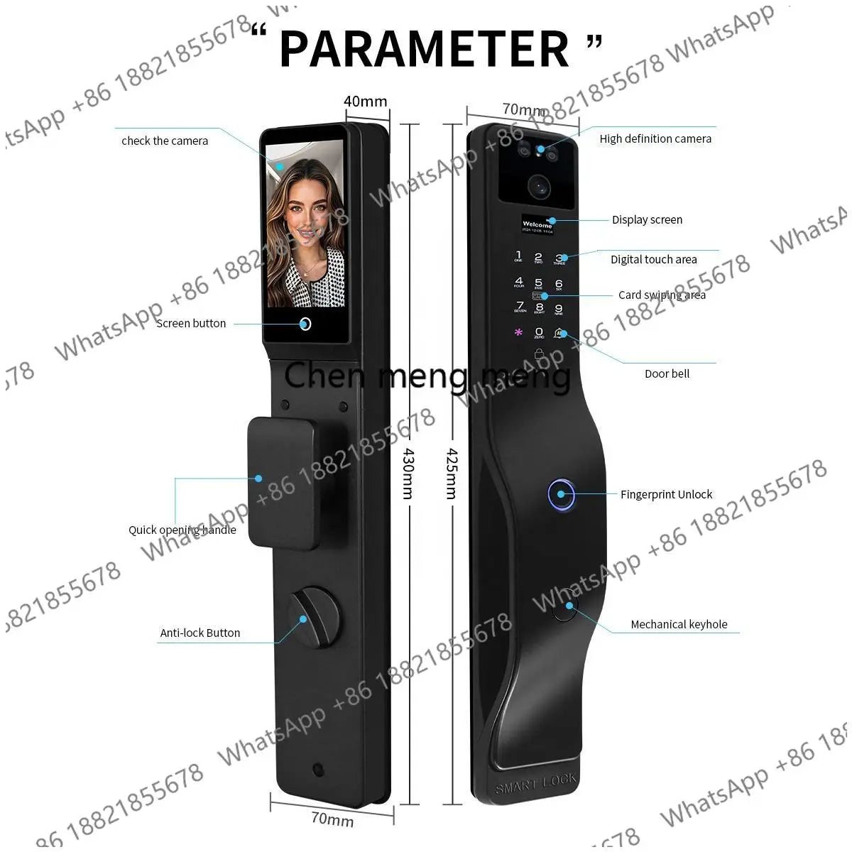 Face Recognition Smart Door Lock Israel Mortise Wifi Fingerprint Cerradura Tuya Inteligente Digital Lock With Camera For Home