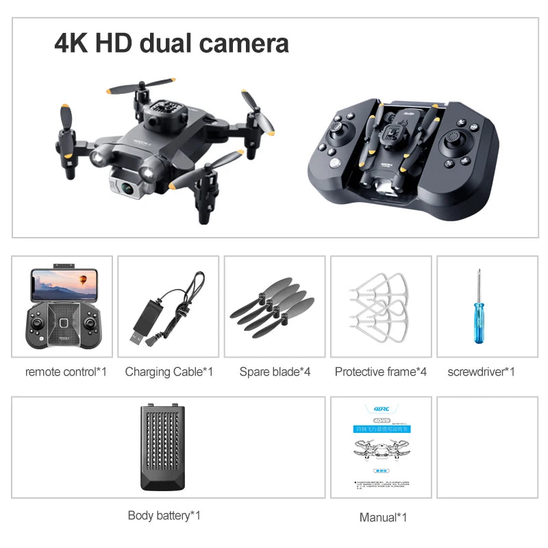4K Camera Drone with Obstacle Avoidance - Foldable Beginner Quadcopter Black-Dual4K-1B Tidesmit