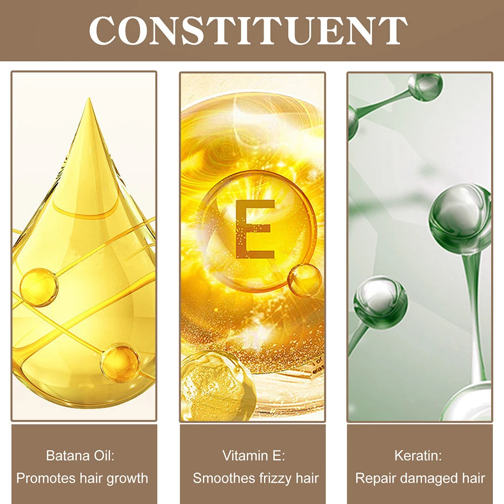 Tidesmit Batana Oil hair mask ingredients: nourishing Batana oil, Vitamin E, and keratin for damaged hair growth repair.