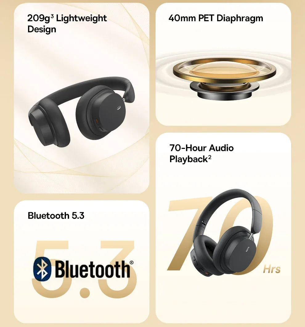 Wireless Headphones 3D Spatial Audio 70H Playtime Gray | Tidesmit Tidesmit