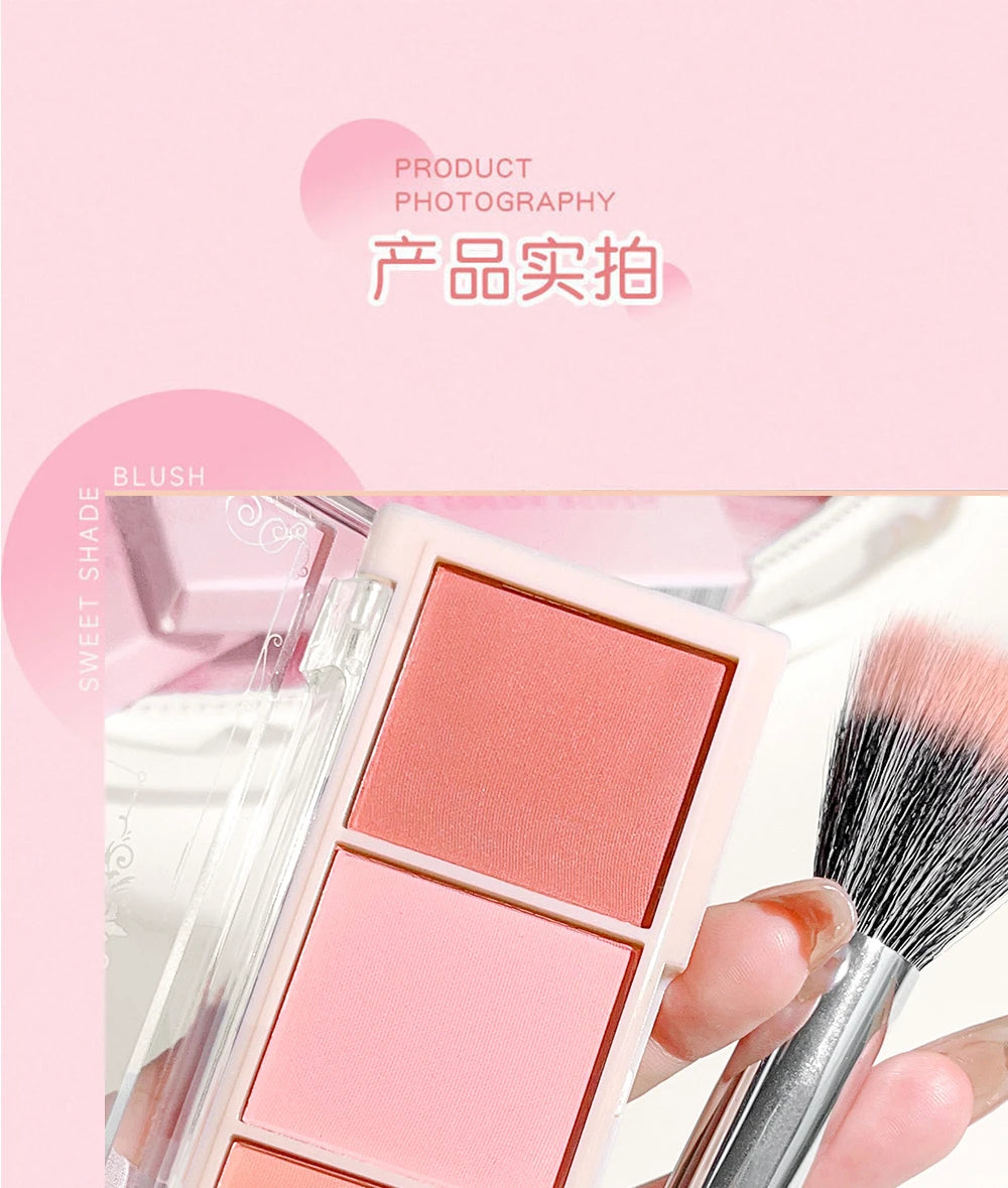 Tidesmit HISYI three-color matte blush palette for natural nude makeup and complexion brightening swatch