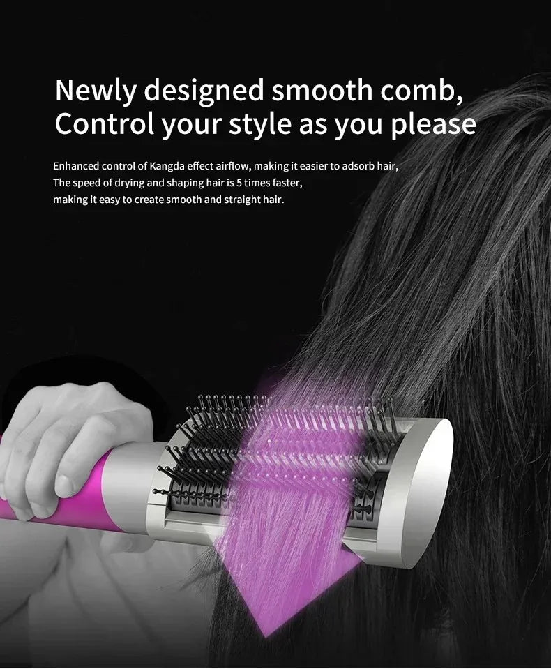 Pink SenCiciMen 6-in-1 hot air brush styling hair with smoothing comb attachment for professional salon-style drying.