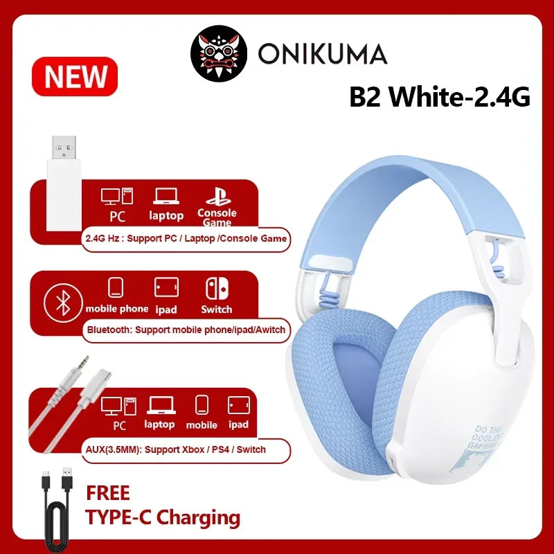 Tidesmit 2.4GHz Wireless Gaming Headset for PC PS5 with Boom Mic WHITE Tidesmit