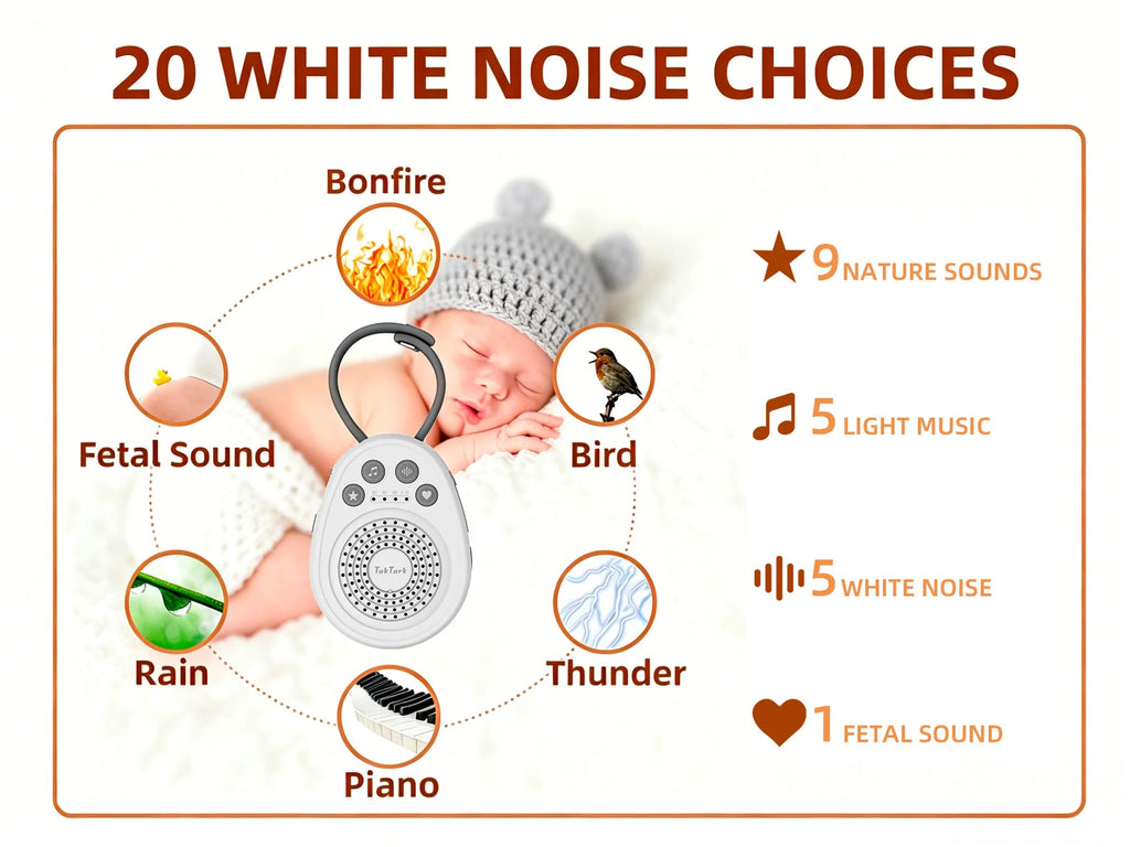Baby White Noise Machine, USB Portable Mini Sleep Device 20 Soothing Sounds, Help Newborn Fall Asleep In 3 Mins For Crib Travel