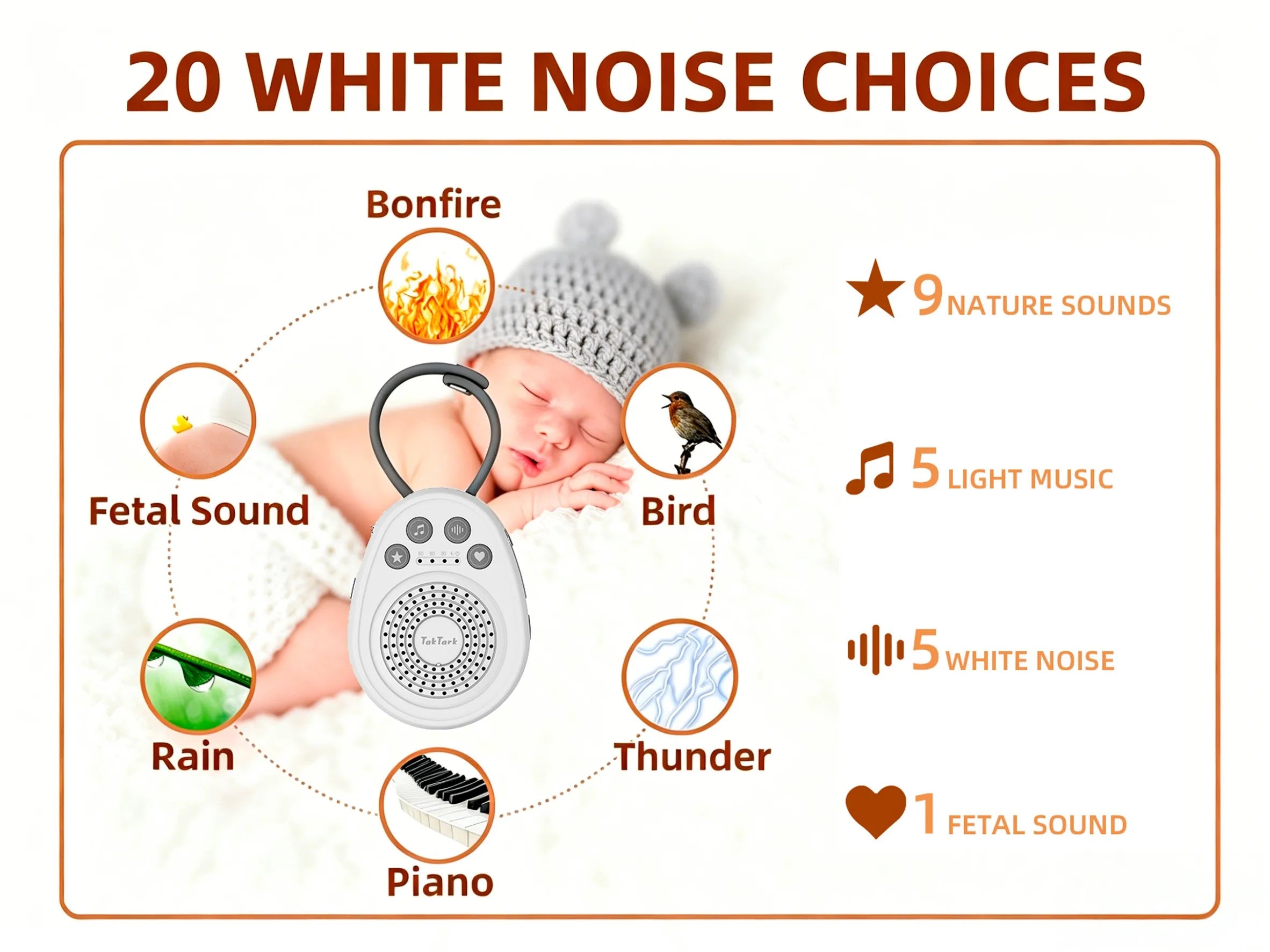 Baby White Noise Machine, USB Portable Mini Sleep Device 20 Soothing Sounds, Help Newborn Fall Asleep In 3 Mins For Crib Travel