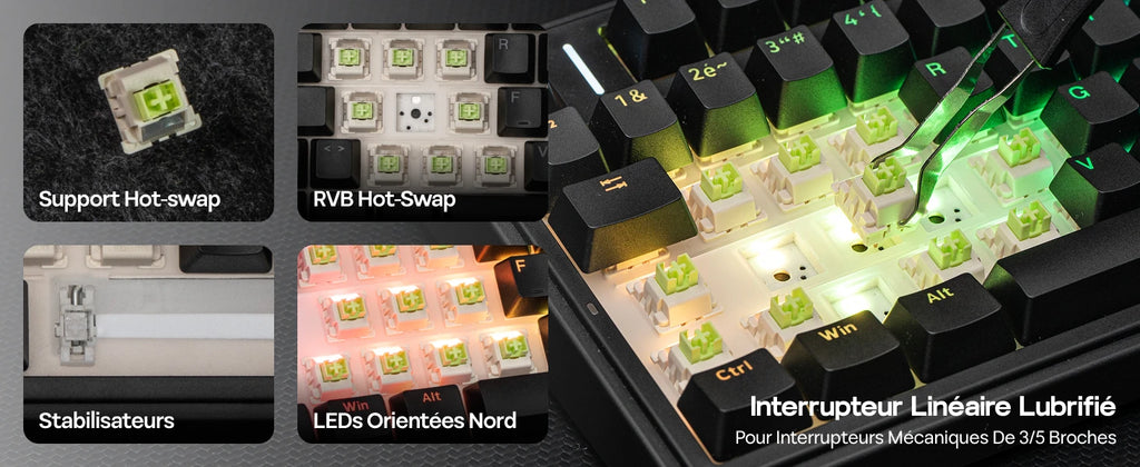 ISO-FR Layout AULA F75 75% AZERTY French Layout Wired/Bluetooth/2.4G Wireless Mechanical Gaming Keyboard RGB Backlighting 4000mAh Battery For Win/Mac