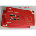 Red boxes for portable infrared LED red light therapy belt with 660nm and 850nm wavelengths for back and waist pain.