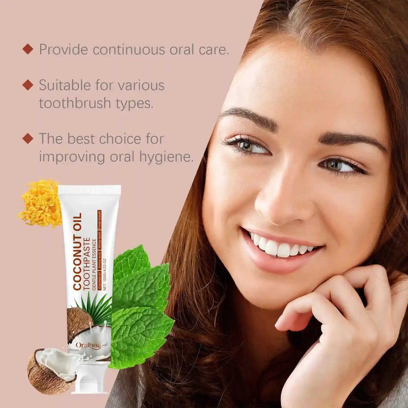 Tidesmit coconut oil whitening toothpaste for enamel repair and natural teeth stain removal for fresh breath.