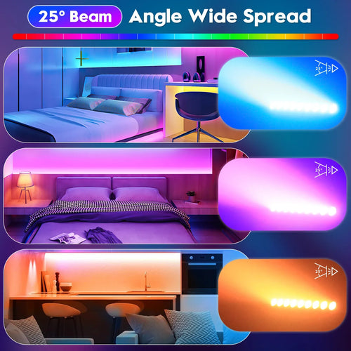RGBW wall wash LED bar projecting wide-angle blue, purple, and magenta light onto rooms