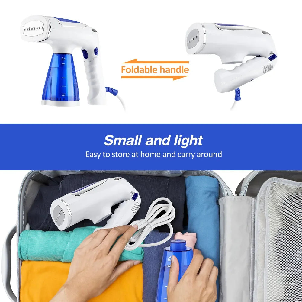 Tidesmit 1600W portable foldable garment steamer shown from side angle for compact travel and home storage usage