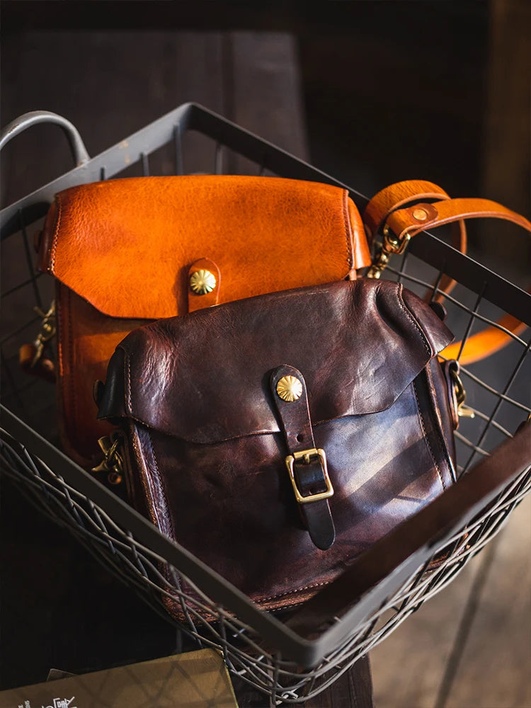 Fashion vintage outdoor daily genuine leather men's small phone shoulder bag designer handmade luxury cow leather crossbody bag