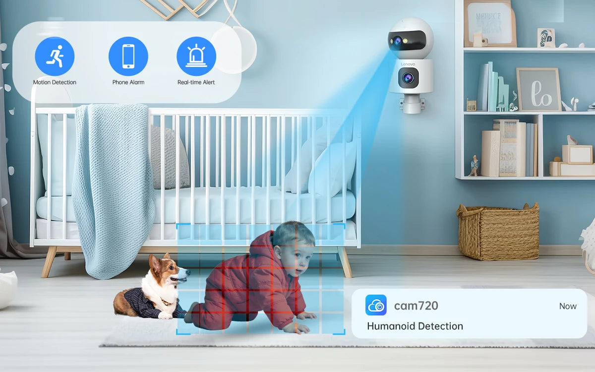Lenovo 4K PTZ WiFi Camera Dual Lens Home Indoor CCTV Surveillance Camera Auto Tracking Security Protection Smart Baby Monitor