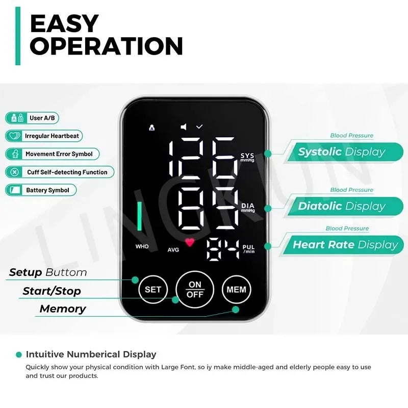 Sphygmomanometer BP Monitor Health Care New LED Blood Pressure Monitor Big Screen Broadcast Tonometer Digital Arm Tonometer