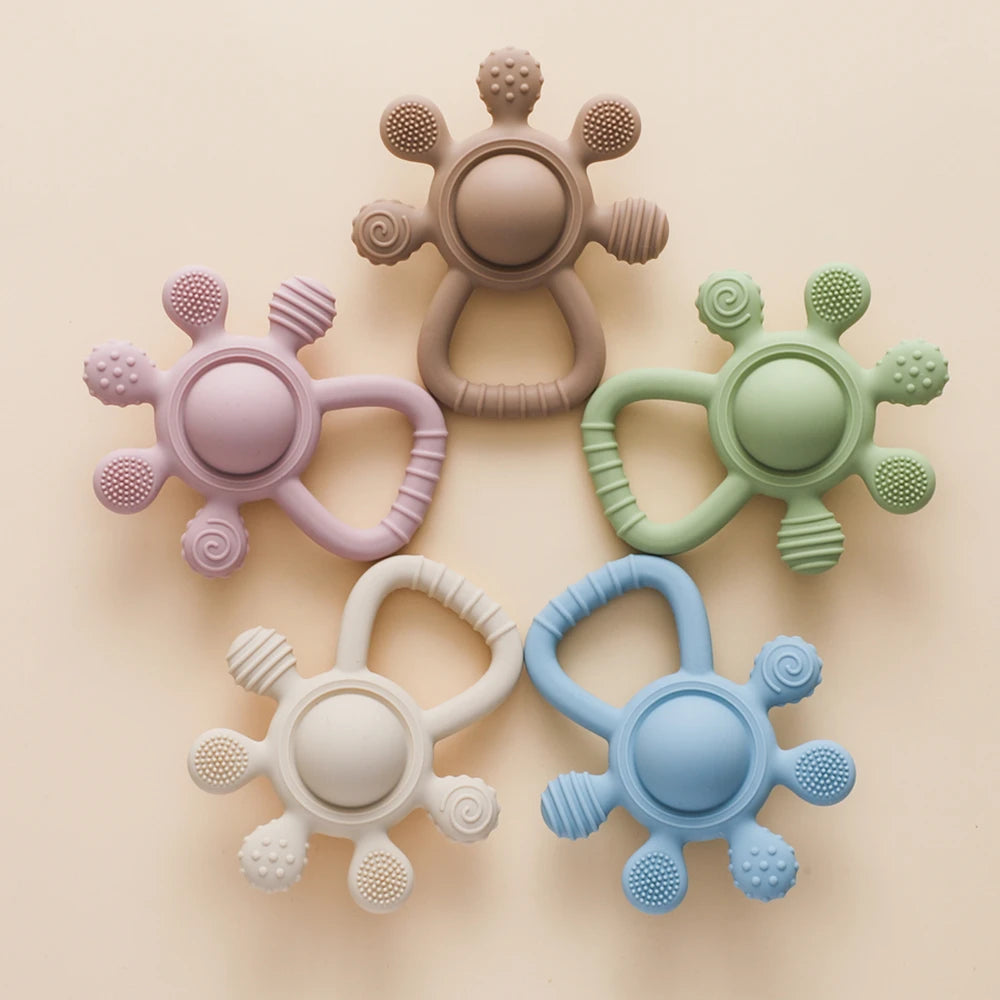 Baby BPA Free Silicone Teether Toy Rattle Silicone Teething for Teeth Newborn Accessories Food Grade Infant Soothing Nusing Toys