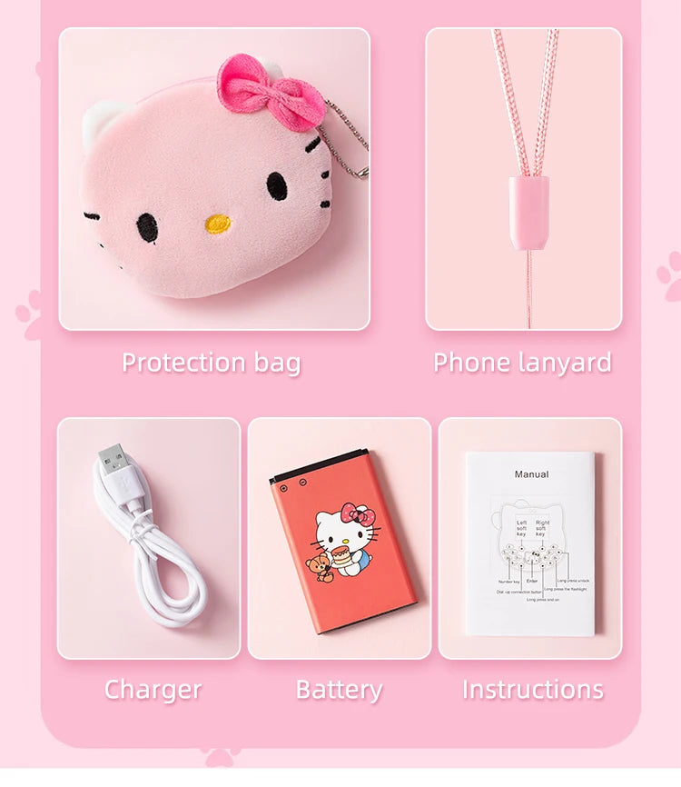 2024 Sanrio Hello Kitty Flip Phone Kawaii K688 Cartoon Taiml Cute Mini Phone Birthday Fashion Gift Toys Christmas For Anime Fans