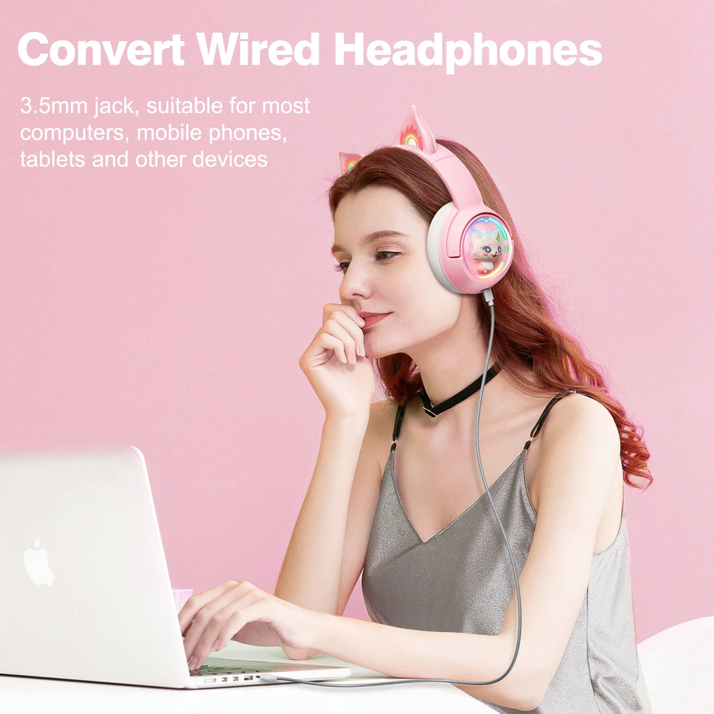 Wireless Cat Ear Gaming Headset | Low Latency Over-Ear Headphones Tidesmit