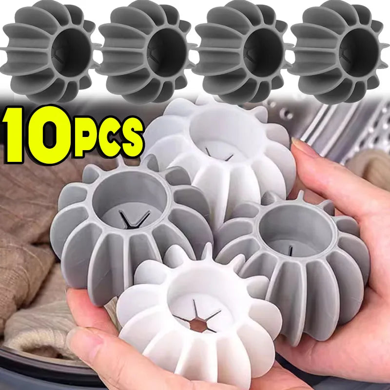 10-piece reusable silicone laundry balls for removing pet hair and cat fur from clothes in the washing machine.