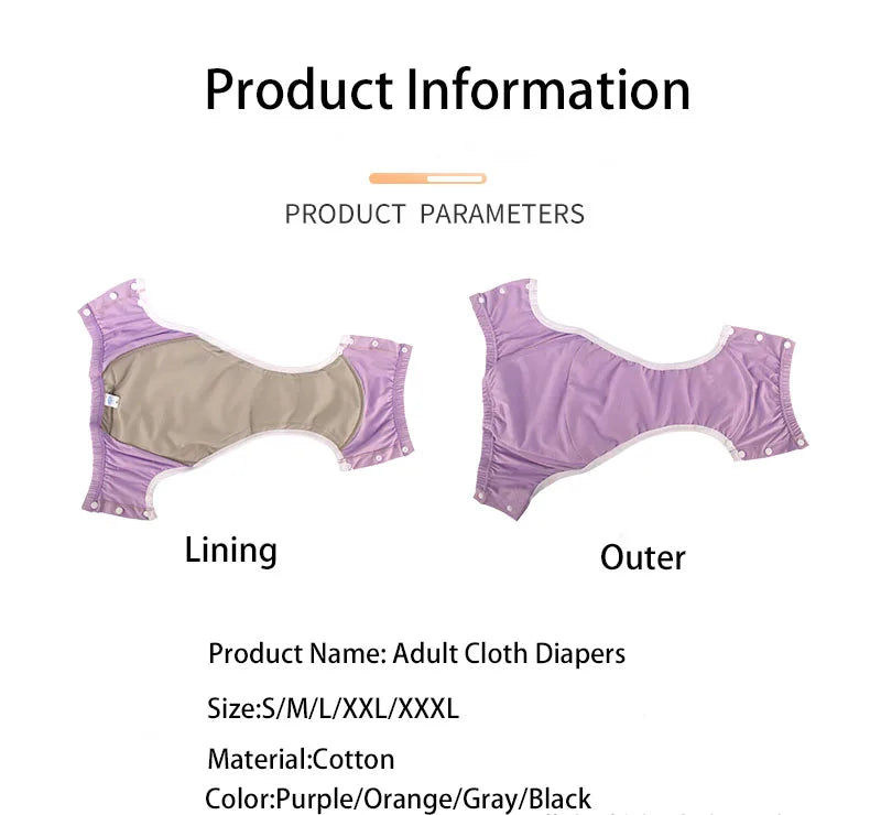 BIAI 1pc Cotton Adult Cloth Diapers Reusable Incontinence in Adult Cloth Nappies Washable Diaper Pants for Adults Teenage Gift